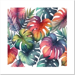 Colorful Monstera Tropical Leaves Posters and Art